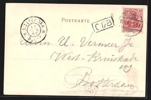 AK Moers a. Rh., Strassenpartie mit Anwohnern, Blumen, Passepartout