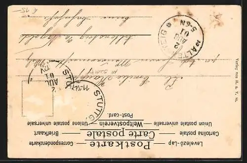 Präge-AK Stuttgart, Eberhardsgruppe, Blumen, Passepartout