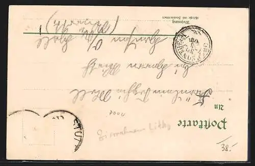 Passepartout-Lithographie Stuttgart, Panorama, Marienkäfer, Maiglöckchen