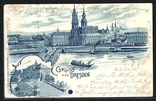 Lithographie Dresden, Altstadt mit Augustusbrücke