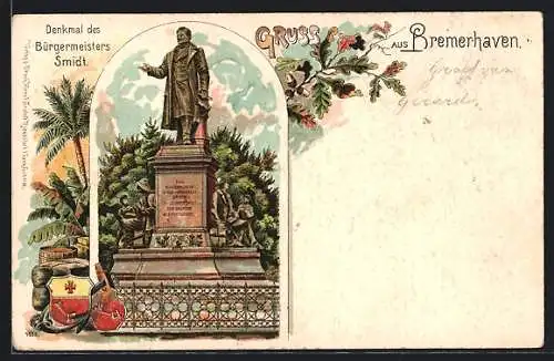 Lithographie Bremerhaven, Denkmal des Bürgermeisters Smidt