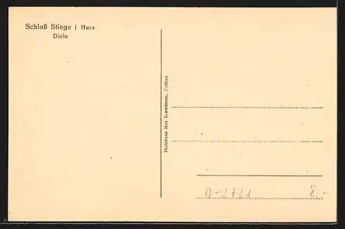 AK Stiege i. Harz, Schloss Stiege, Diele, Innenansicht