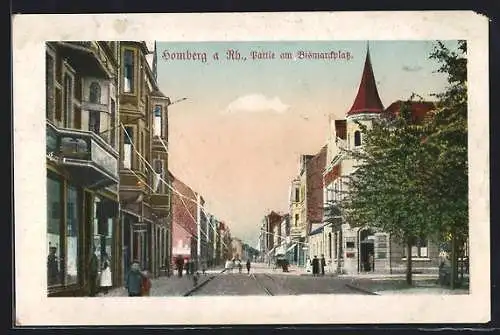 AK Homberg a. Rh., Strassenpartie am Bismarckplatz