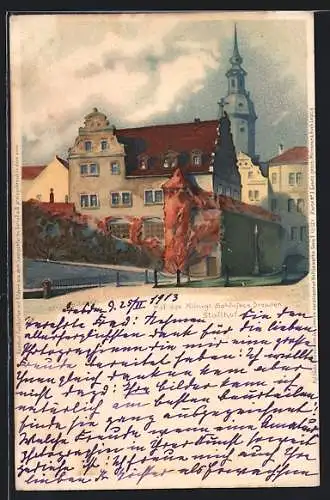 Lithographie Dresden, Hof des Königlichen Schlosses, Stallhof