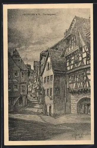 Künstler-AK Heilbronn a. N., Blick in die Fischergasse