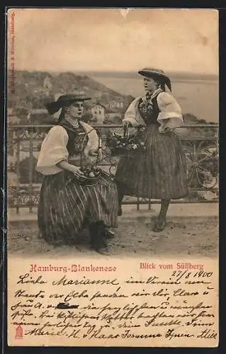 AK Hamburg-Blankenese, Blick vom Süllberg mit zwei Frauen in Tracht