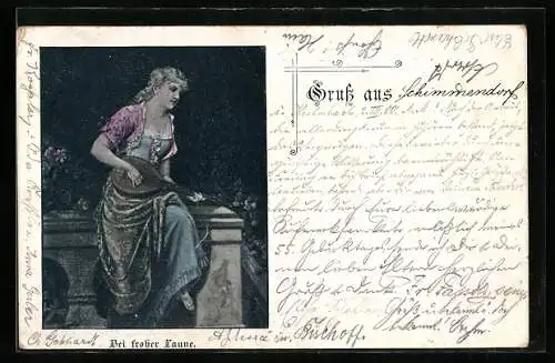 AK Junge Frau spielt Lautengitarre