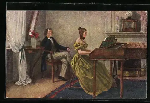 AK Herr hört Frau beim Klavierspielen zu