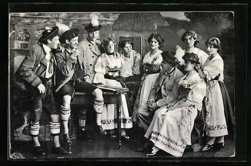 AK Männer und Frauen in Tracht am Tisch mit Zither