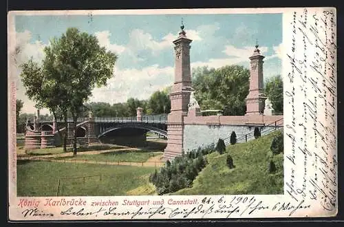 AK Stuttgart, König Karlbrücke zwischen Stuttgart und Cannstatt