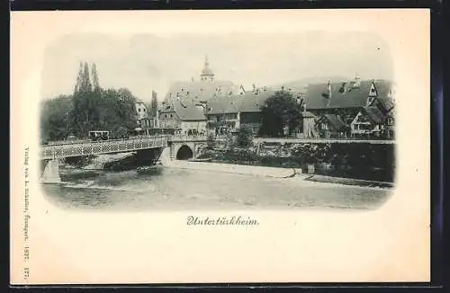 AK Untertürkheim, Gasthof zum Hirsch, Partie mit Brücke