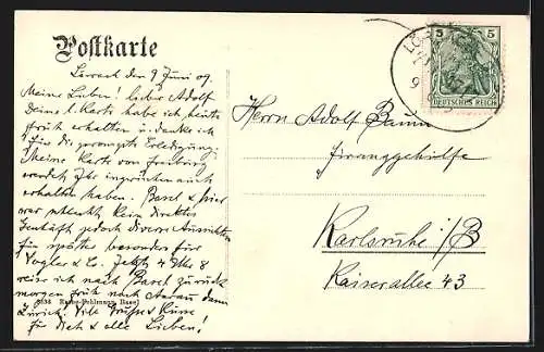 AK Lörrach, Teilansicht mit Bäumen