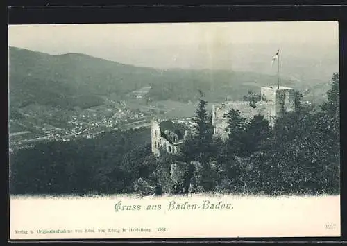 AK Baden-Baden, Panorama mit Ruine