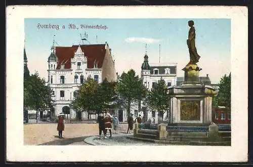 AK Homberg am Rhein, Bismarckplatz mit Denkmal