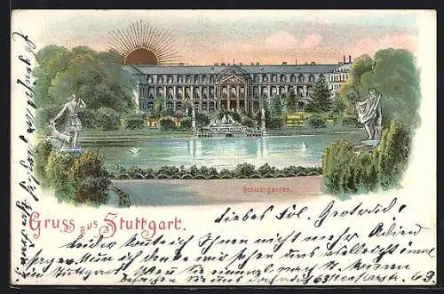 Sonnenschein-Lithographie Stuttgart, Blick in den Schlossgarten