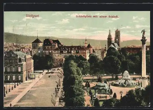 AK Stuttgart, Schlossplatz mit altem Schloss