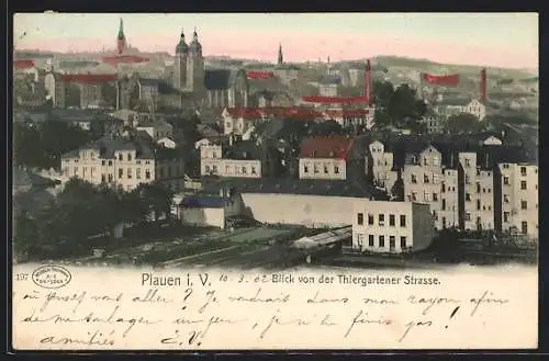 AK Plauen i. V., Blick von der Tiergartener-Strasse mit Kirche