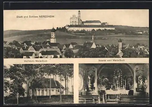 AK Neresheim, Teilansicht mit Schloss, Wallfahrtskirche Maria Buch, Innenansicht