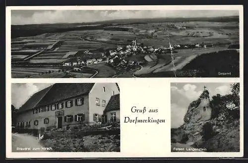 AK Dorfmerkingen, Gasthaus-Brauerei zum Hirsch, Felsen Langenstein, Gesamtansicht