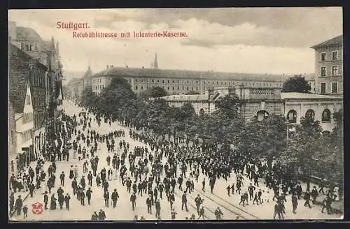 AK Stuttgart, Rotebühlstrasse mit Infanterie-Kaserne