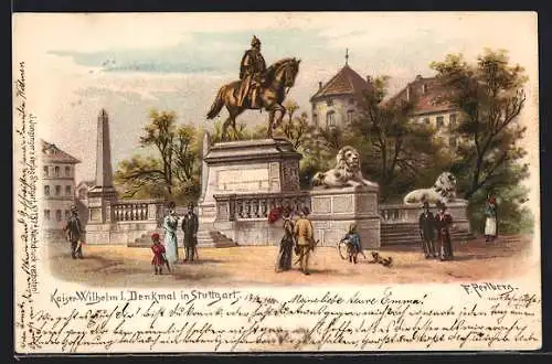 Künstler-AK Friedrich Perlberg: Stuttgart, Partie am Kaiser-Wilhelm I. Denkmal