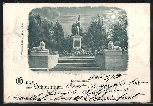 AK Schweinfurt, Kriegerdenkmal bei Mondschein