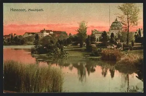 AK Hannover, Der Maschpark im Sonnenuntergang