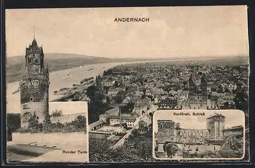 AK Andernach, Runder Turm, Kurfürstl. Schloss, Gesamtansicht