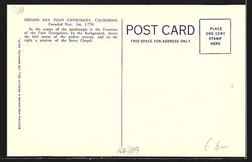 AK San Juan Capistrano, CA, The Patio and Spanish Garden of the Mission