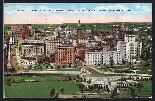 AK Milwaukee, WI, Looking toward Lincoln Memorial Bridge from Lake Michigan