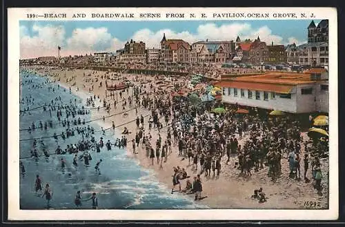 AK Ocean Grove, NJ, Beach and Boardwalk scene from N. E. Pavilion