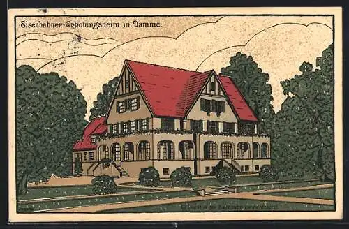 Steindruck-AK Damme, Eisenbahner-Erholungsheim