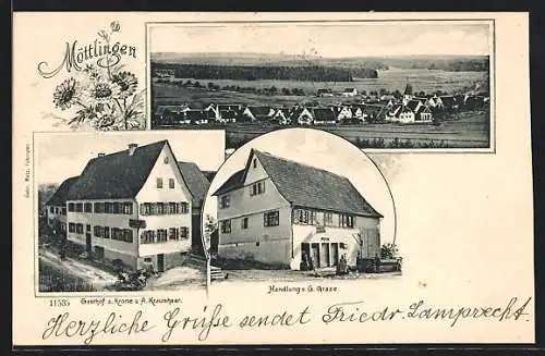 AK Möttlingen, Gasthof zur Krone A. Kraushaar, Handlung G. Graze, Gesamtansicht