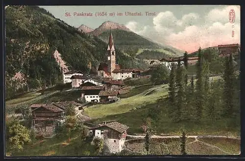 AK St. Pankraz im Ultental, Ortsansicht mit Kirche