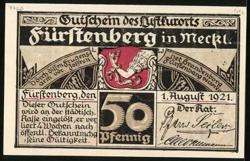 Notgeld Fürstenberg i. Meckl. 1921, 50 Pfennig, Kinder auf der Rodelbahn, Gutschein