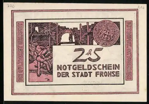 Notgeld Frohse, 25 Pfennig, Bauern auf dem Feld