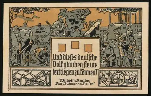 Notgeld Eschershausen i. Br. 1921, 2 Mark, Ortsansicht, Wilhelm Raabe`s Geburtshaus, Raabeturm und Denkmal, Gutschein