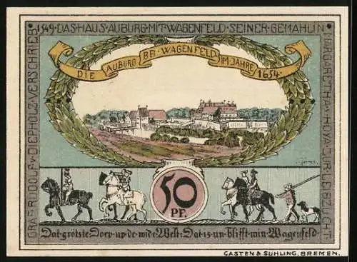 Notgeld Diepholz 1921, 50 Pfennig, Auburg bei Wagenfeld im Jahre 1654, Gutschein