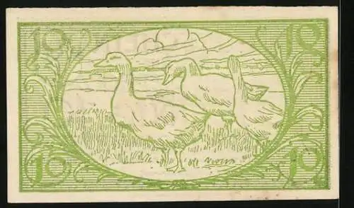 Notgeld Diepholz 1920, 10 Pfennig, Gänse auf der Weide, Wappen, Gutschein