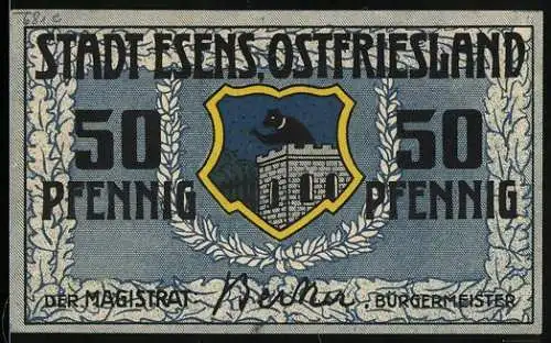 Notgeld Esens /Ostfriesland, 50 Pfennig, Wappen