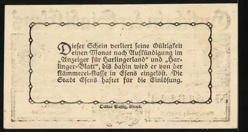 Notgeld Esens /Ostfriesland, 10 Pfennig, Esens im Jahre 1714, Gutschein