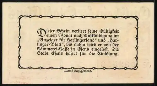 Notgeld Esens, 25 Pfennig, Esens im Jahre 1714, Wappen, Gutschein