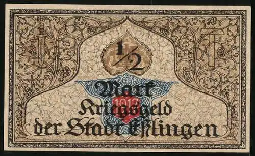 Notgeld Esslingen 1917, 50 Pfennig, Ortsansicht mit Kirche