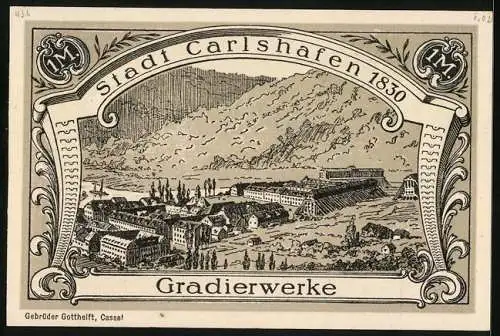Notgeld Carlshafen, 1 Mark, Gradierwerke, Bildnis Carl Landgraf zu Hessen, Wappen