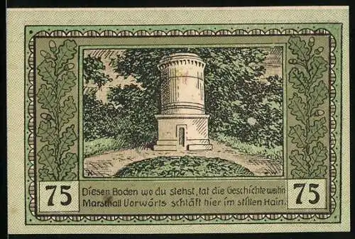 Notgeld Canth, 75 Pfennig, Ehrenmal Marschall Vorwärts, Wappen