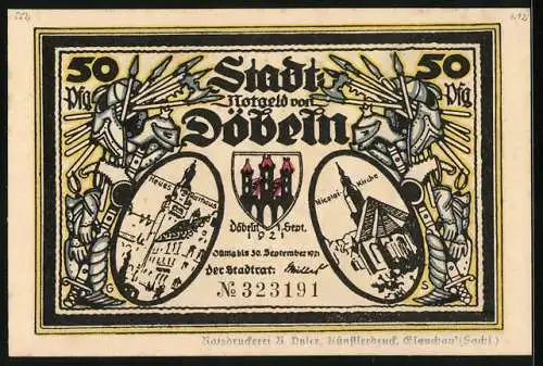 Notgeld Döbeln 1921, 50 Pfennig, Beschwerde der Vertriebenen beim Kurfürsten, Abschied und Rache