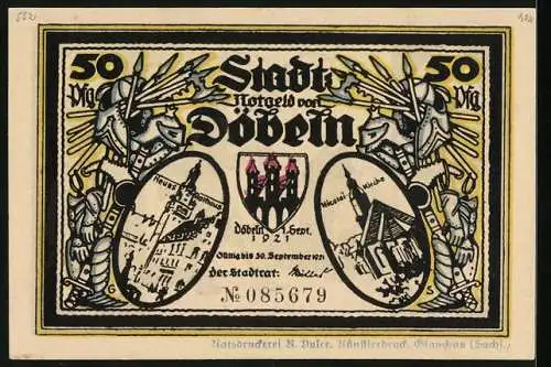 Notgeld Döbeln 1921, 50 Pfennig, Der Döbelner Bürger Beruhigung, Kraft und Festigkeit