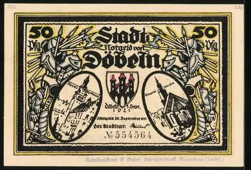 Notgeld Döbeln 1921, 50 Pfennig, Abmarsch mit dem liebsten Kleinod, Staunen und Entsagung