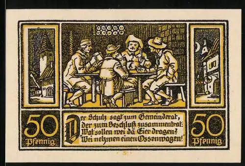 Notgeld Ditfurt 1921, 50 Pfennig, Gemeinderat tritt zusammen, Gutschein