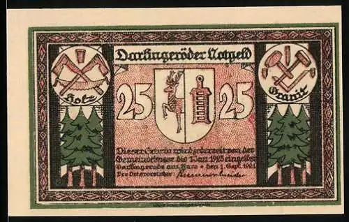 Notgeld Darlingerode a. H. 1921, 25 Pfennig, Ortsansicht und Wappen